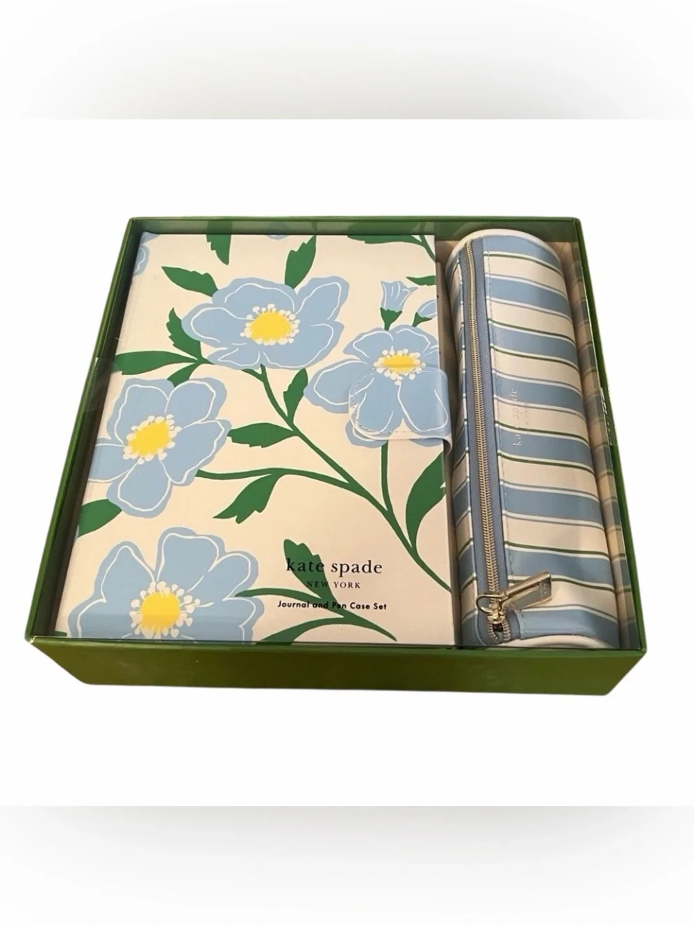 kate spade Blue Floral Journal and Striped Pen Case Set